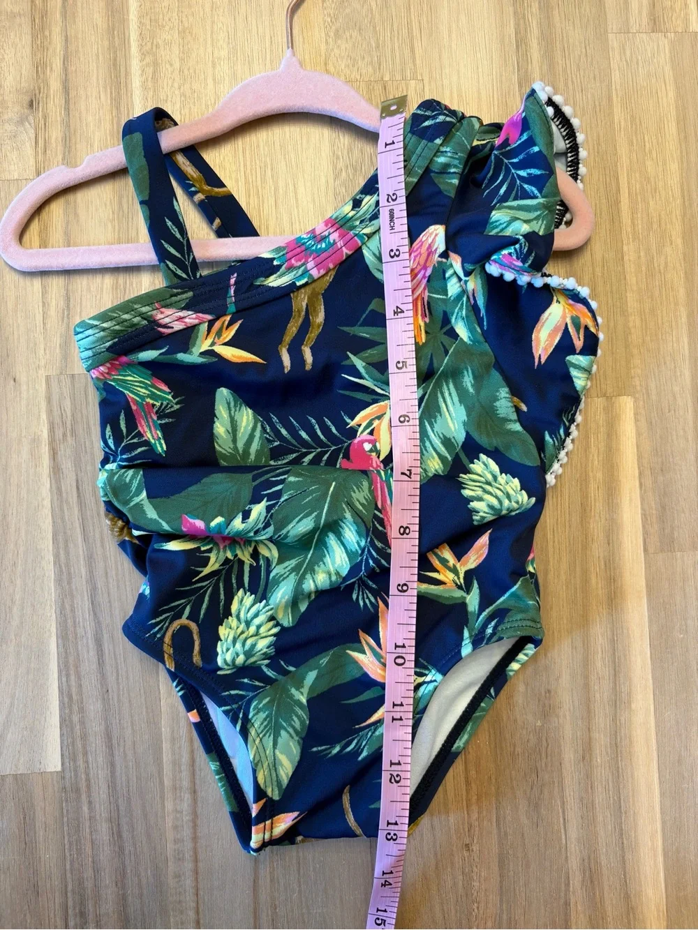 Janie and Jack Navy Tropical Asymmetrical One-Shoulder Ruffle Baby Girl Swimsuit